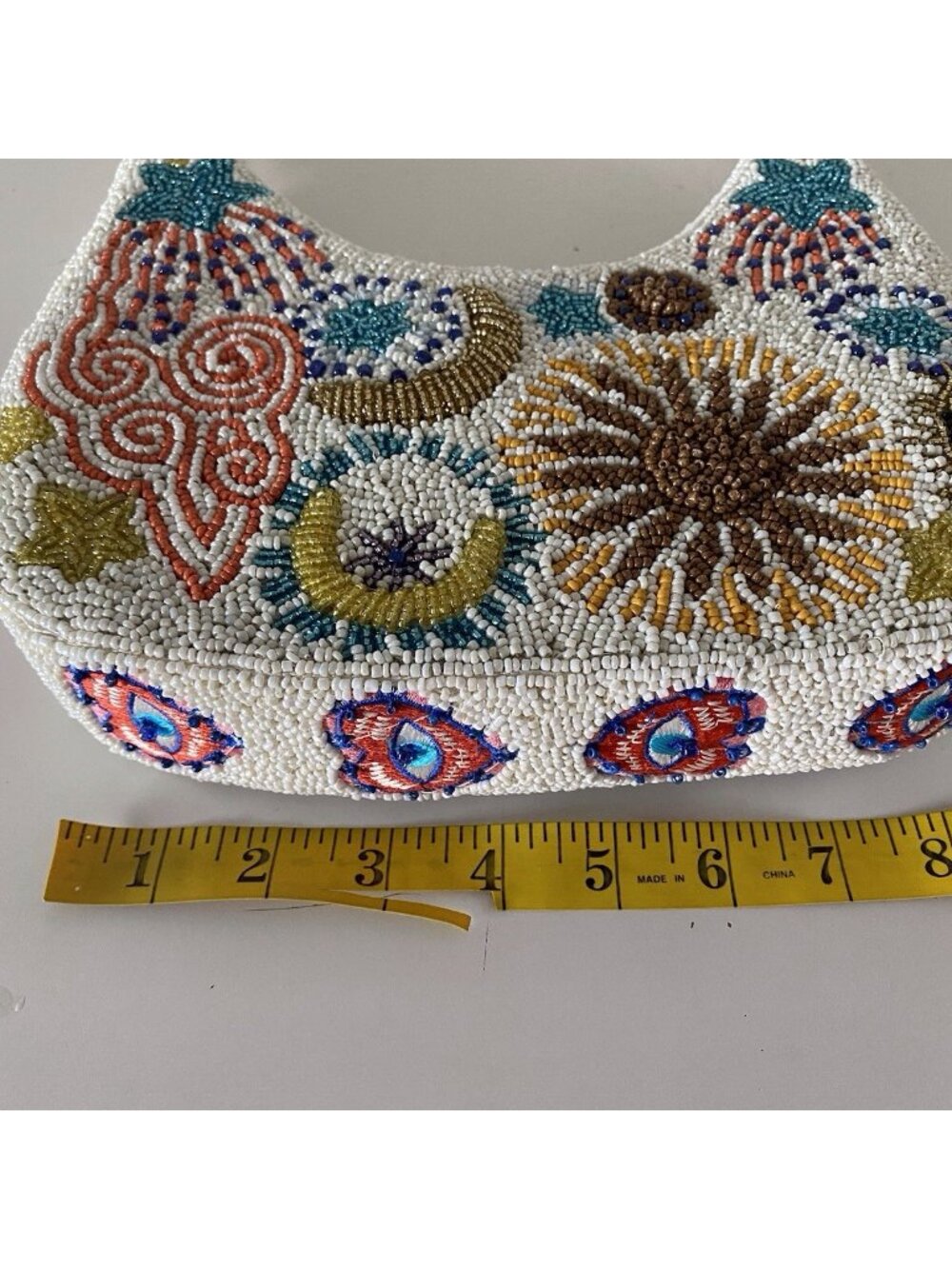 Handcrafted‎ India Evil Eye Sun Moon Stars Shoulder Beaded Bag Viral W/Charm NEW - Picture 9 of 13